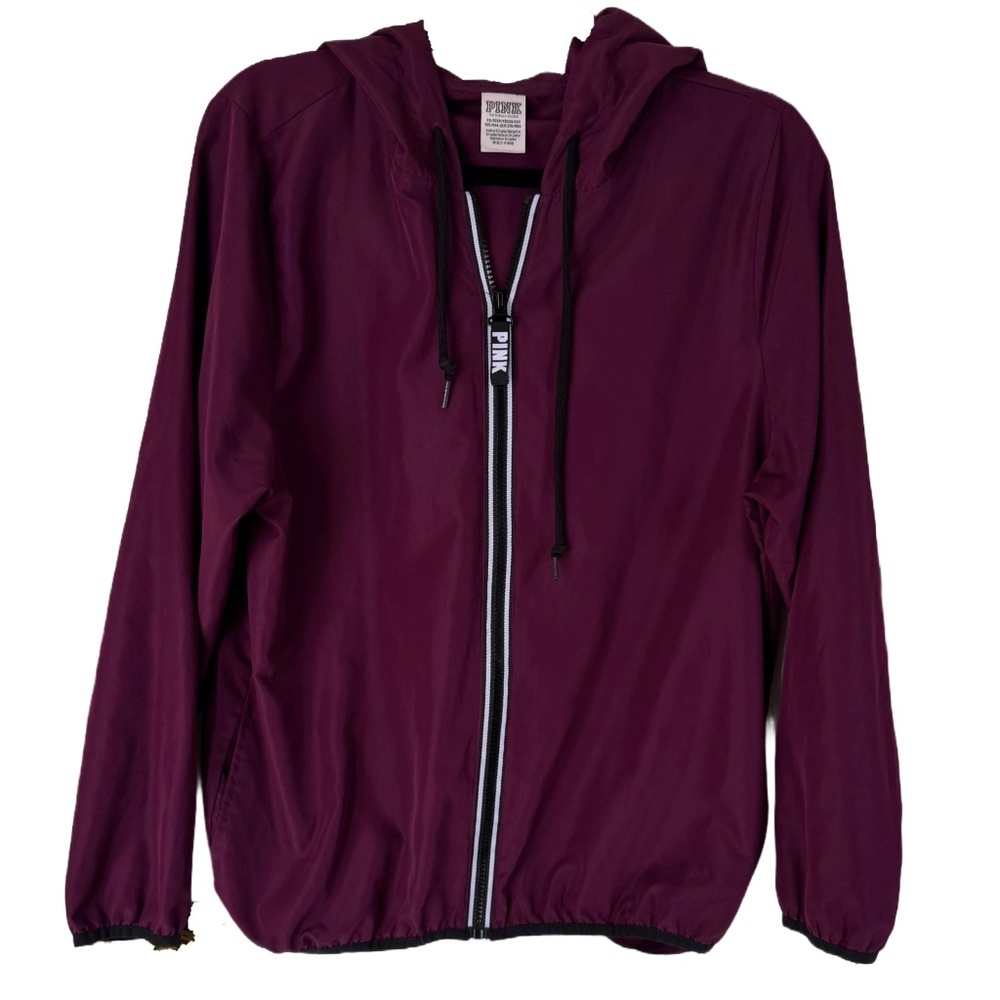 PINK Lightweight Full Zip Burgandy Jacket with Hood EUC